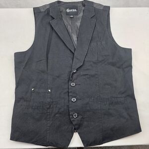 Mens Guess Studded Velvet Back Print‎ Waistcoat Button-Up Vest Size Med
